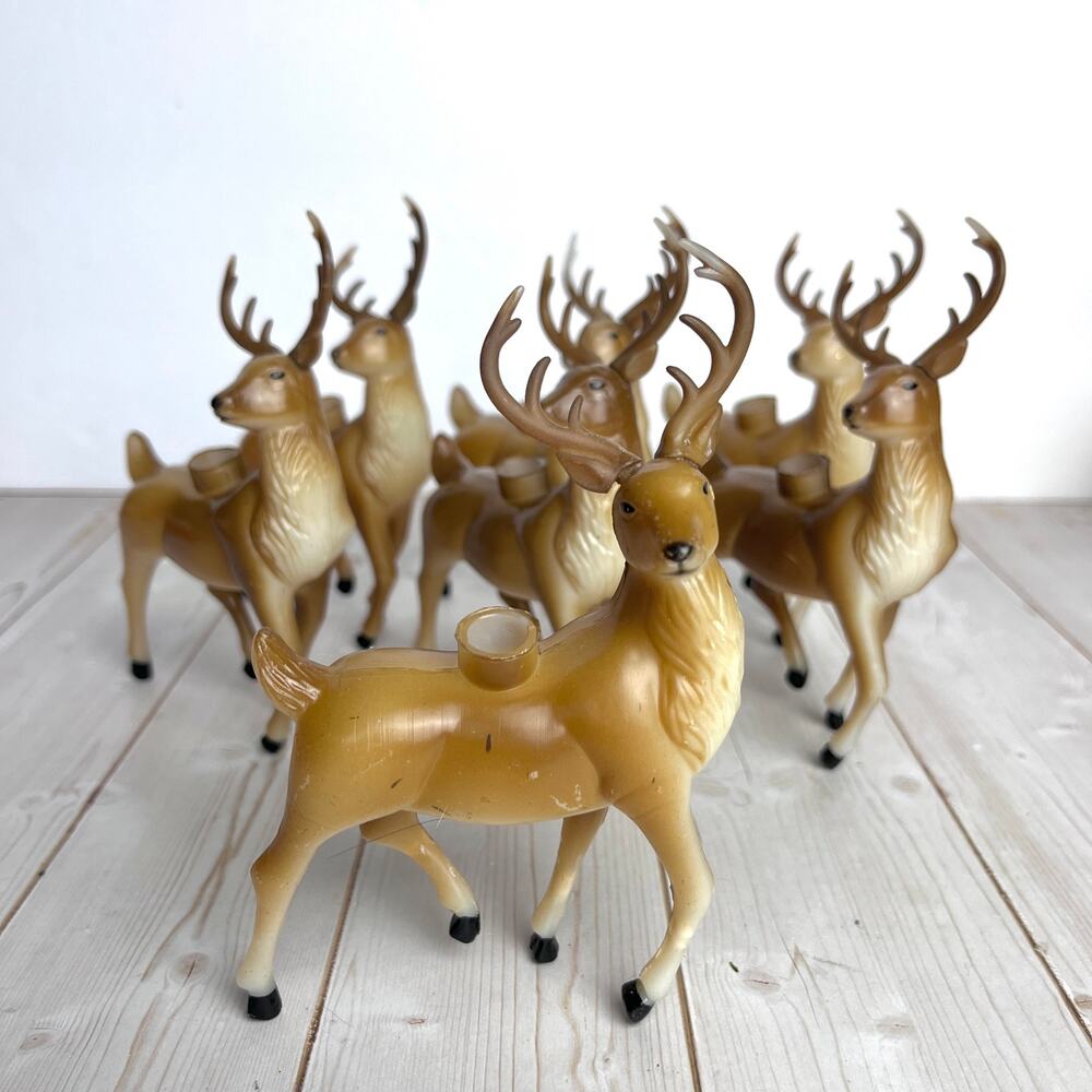 VTG Hard Plastic Reindeer Buck Holiday String Light Covers Set of 7 Lodge Cabin
